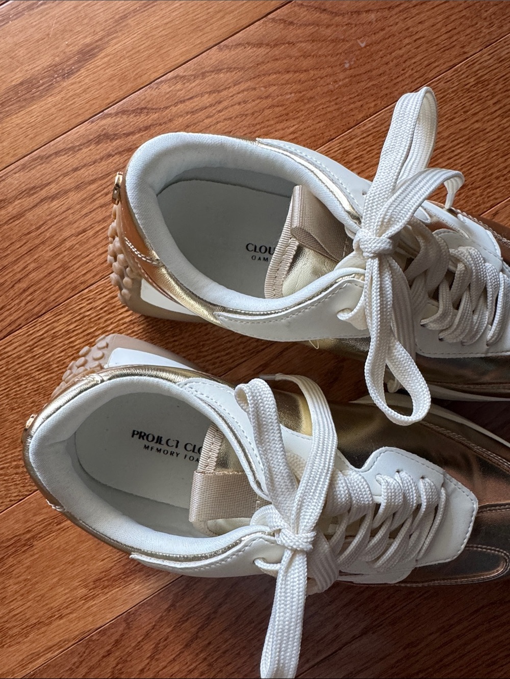 Women’s Metallic Gold & White Runner Sneakers - Picture 2 of 4
